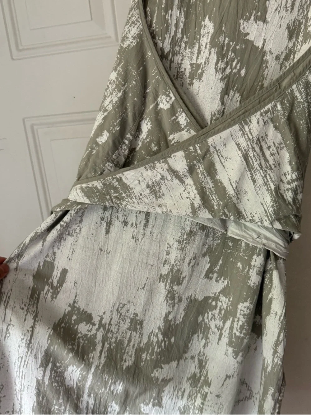 UZI NYC grey white paint splatter printed tie waist midi tee t-shirt dress